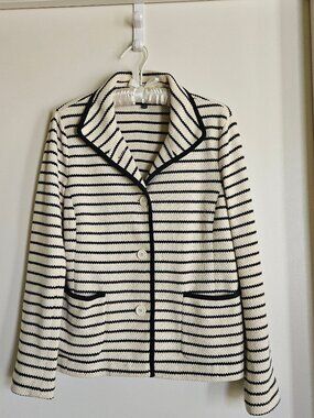 Talbots Navy and Cream Striped Sweater Blazer M
